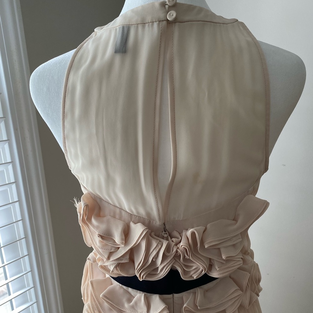 BCBGMAXAZRIA Dress. Size 2. Blush, halter, pleated, Midi dress. - Picture 3 of 9
